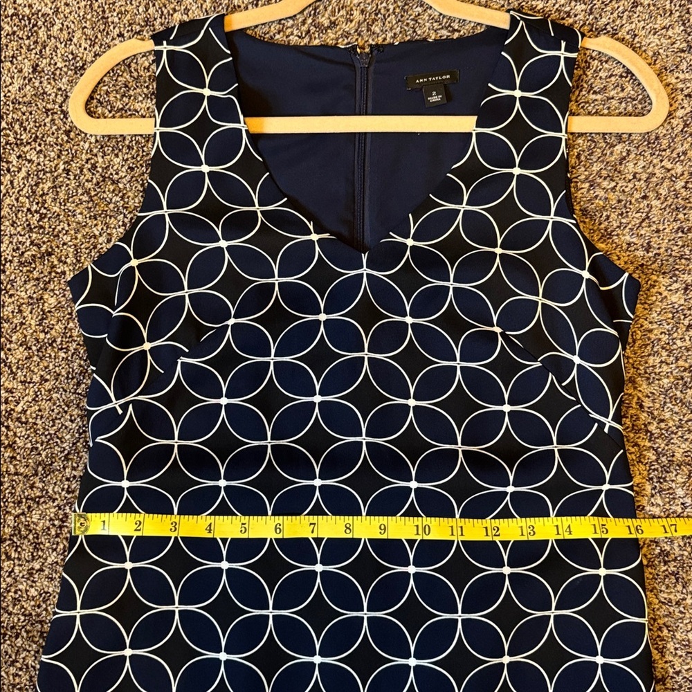 Ann Taylor Dress Black/Blue White pattern size 2 zipper back sleeveless - Picture 12 of 12